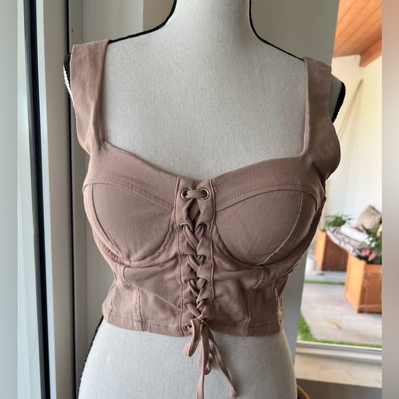 HAUTE MONDE CROP TOP PADDED CUP LACE-UP LARGE - Picture 1 of 4